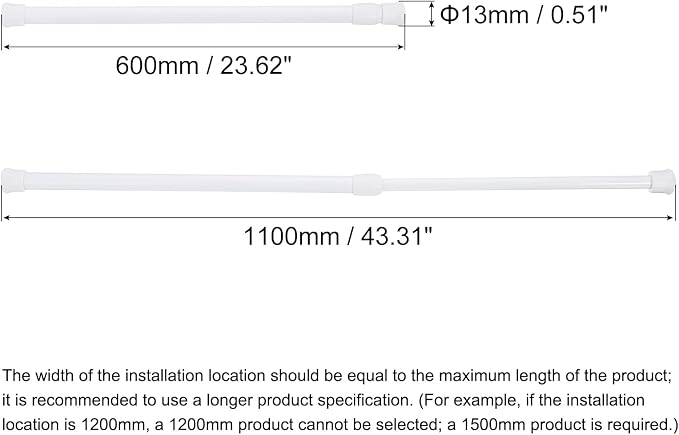 uxcell Tension Curtain Rod, Adjustable 24 to 43 inches, 0.39" Dia White Spring Tension Rod No Drilling Expandable Tension Rod for Doorway, Kitchen