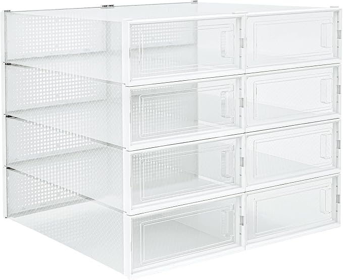 8-Piece Extra Large Boot and Shoe Storage Boxes, Stackable Clear Plastic Shoe Organizer, Space-Saving Shoe Boxes for Boots, Sneakers, and High Heels, Clear
