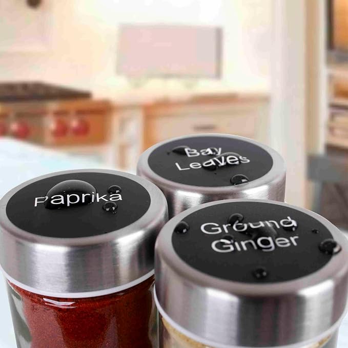 Orii Spice Labels, Black Round | 160 Pre-printed, 20 Blank