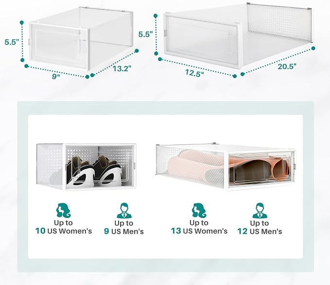 8-Piece Boot and 12-Piece Shoe Storage Box, Stackable Clear Plastic Shoe Box, Space-Saving Shoe Organizer for Boots, Sneakers, and High Heels, Clear