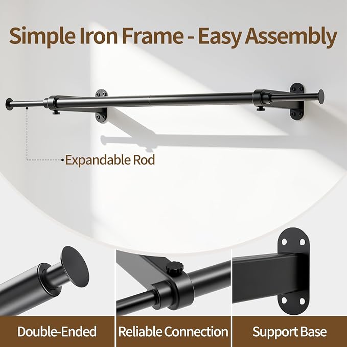 Luxspire Wall Mounted Clothes Rack, Industrial Pipe Clothing Rack, 28" Heavy Duty Extendable Iron Garment Bar, Multi-Purpose Hanging Rods for Clothes Bedroom, Laundry Room, Closet 1 Pack, Black