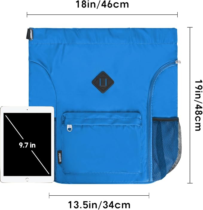 WANDF Drawstring Backpack with Shoe Compartment, Sports Gym Bag | Multi-Pocket Storage, Water-Resistant Fabric, Cinch String Bag