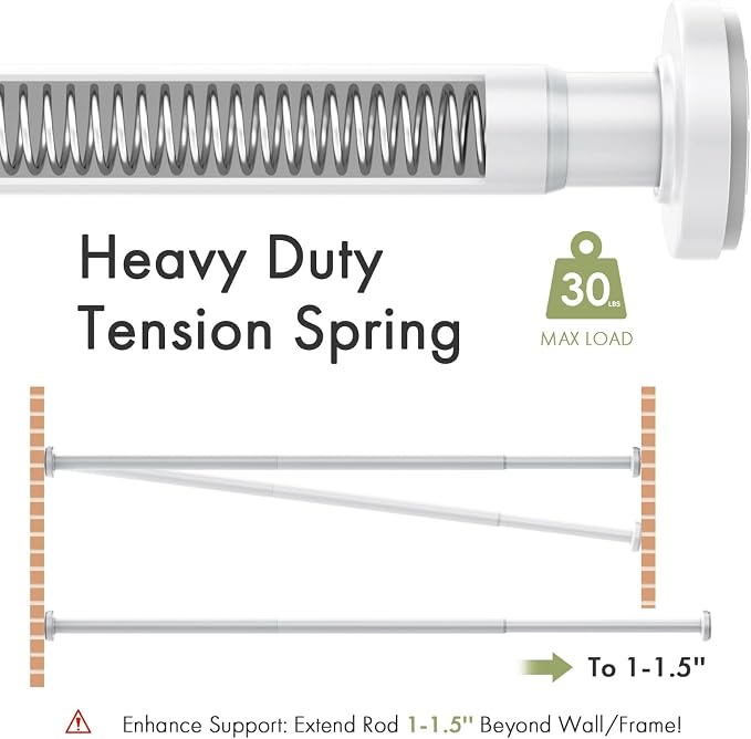 AmazerBath Spring Tension Shower Curtain Rod, 31-75 Inches Heavy Duty Tension Rod Rust Proof Bathroom Curtain Rod, Adjustable No Drill Easy Segmented Installation, White