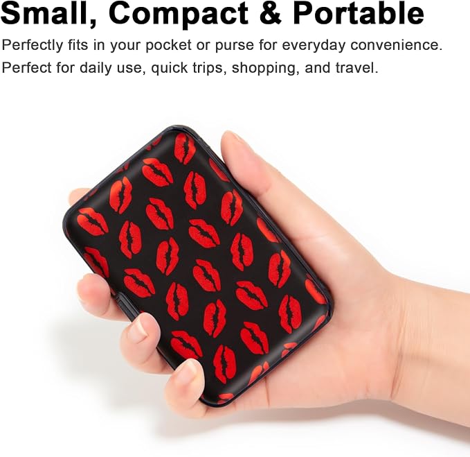Credit Card Holder, Metal Card Wallet RFID Blocking Mini Slim Aluminum Business Hard Card Case for Women Men (Red Lips)