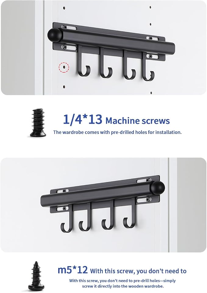 BaiNong Valet Rod for Closets Pull Out 12" Black with 4 Hooks (2Pack) | Closet Valet Rod Slide Out for Closets, Laundry Rooms, RVs Space-Saving