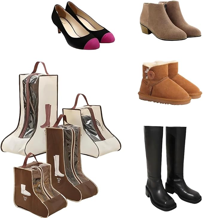 Rikyo 2 Set Brown Shoe Storage,Portable Short Boots Storage&Protector Bag | Protector Bag,Shoe Dust Bags,Shoe Sleeves for Travel,Clear Window Boots Cover,Shoes Packing Organizers for Adult Sneakers