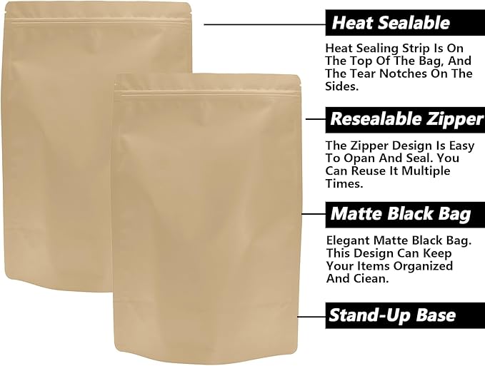 50PCS Smell Proof Resealable Pouch Bags,ULIFESTAR Aluminum Foil Flat Food Storage Bag,Sealable Pcsaging Zipper Pouches with Tear Notches for Pcsaging Lipgloss,Jewelry,etc(20*30cm/7.87*11.81",Gold)