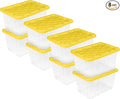 Sterilite 8-Pack 27 Gallon Industrial Tote, Clear Plastic Storage Container Bins with Yellow Lids - Heavy-Duty Organizing Containers for Closet, Bathroom, and Office