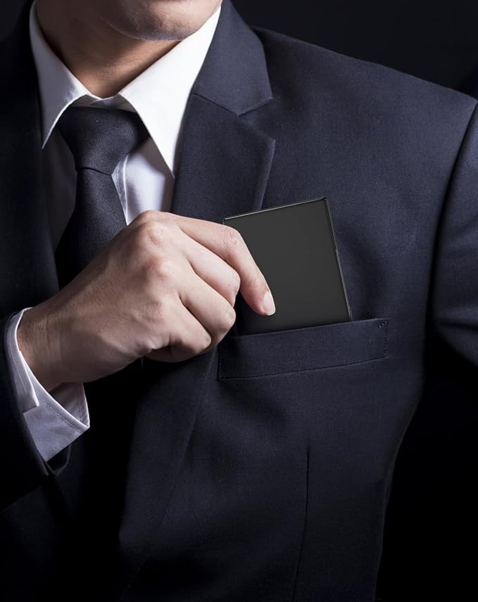 MaxGear Stainless Steel & ABS Business Card Holder, Slim Card Case, Black | Buckle Closure, Fits Standard Business Cards and Credit Cards
