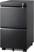 DEVAISE 2 Drawer Mobile File Cabinet, Fully Assembled | Under Desk Metal Filing Cabinet with Lock for Home Office, Fits Letter/Legal/A4 Size, Black