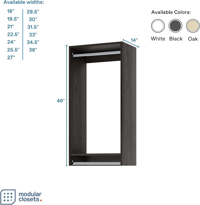 Double Hanging Closet Unit - Modular Closet System For Hanging - Corner System - Organizers And Storage Shelves (Grey, 33 inches Wide)