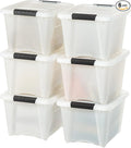 IRIS USA 19 Qt Stackable Plastic Storage Bins with Lids, 6 Pack - BPA-Free, Made in USA - Discreet Organizing Solution, Latches, Durable Nestable Containers, Secure Pull Handle - Pearl