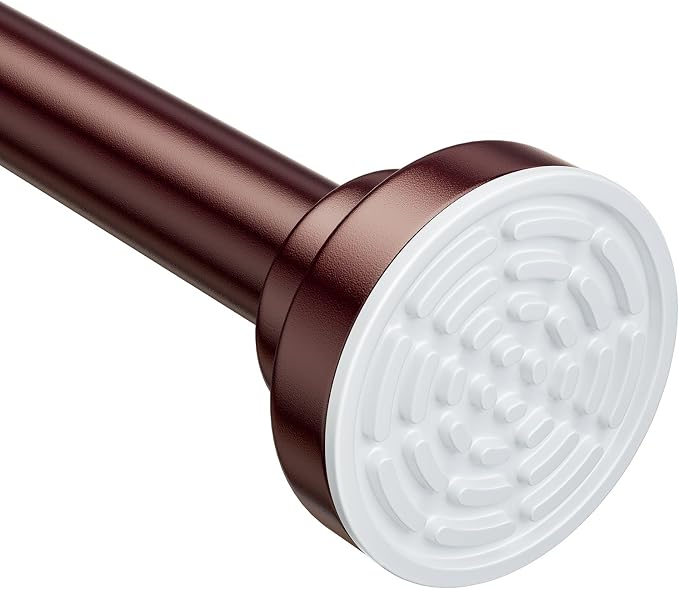 Ausemku Shower Curtain Rod - 32-68 Inch Rustproof Tension Rod, Non-Slip Spring Design, No Drilling Adjustable Curtain Rod for Bathroom, Kitchen, and Closet（Brown）