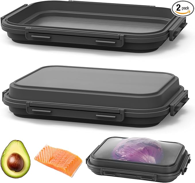 2 Pack Silicone Food Fresh-Keeping Storage Containers with Lid, Dual-Shape Design, BPA-Free, Leakproof Lock Clips, Versatile Fridge Storage Containers, Space Saving & Expandable