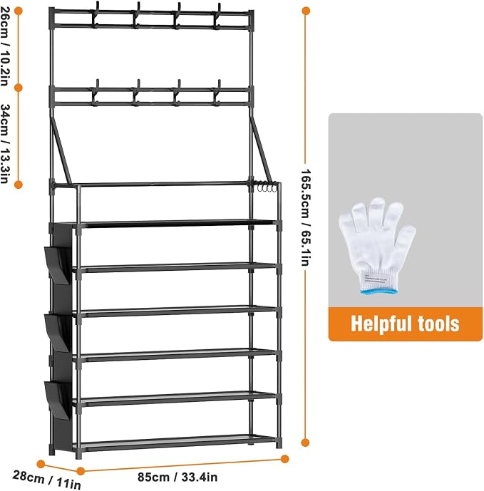 OYREL Shoe Rack 6 Tier Shoes Organizer 24-30 Pairs | Shoe Racks for Closet Front Door Entrance Large Capacity Space Saving Shoe Storage Organizer with Hooks and Side Pocket