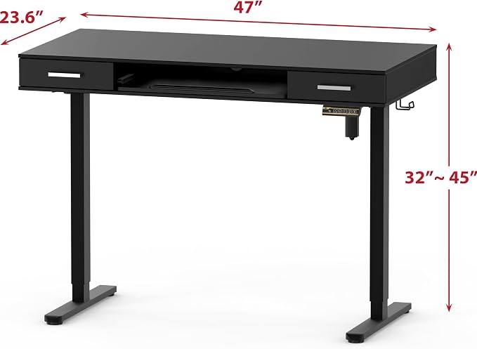 SHW 48-Inch Electric Height Adjustable Desk w/Keyboard Tray, Black | w/ 2 Drawers | Memory Presets and Cable Management | Hanging Hooks