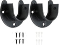 Closet Rod End Supports, 1-1/3 Inch, Black, 2 Packs | Stainless Steel, Heavy Duty, U-Shaped, With Screws