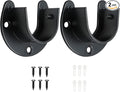 Closet Rod End Supports, 1 Inch, Black, 2 Packs | Stainless Steel, Heavy Duty, U-Shaped, With Screws
