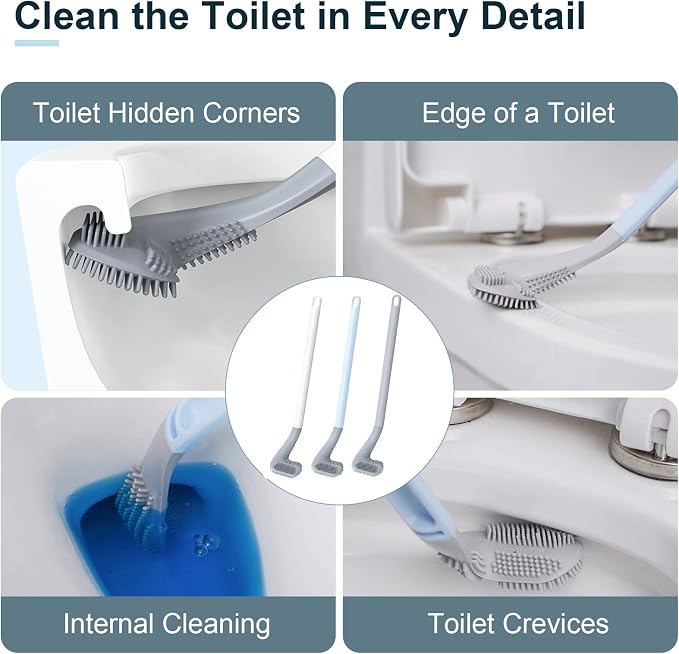 Toilets Brushes, Toilet Cleaning Brush,Golf Flexible Bendable Silicone Long Handled Toilet Brushes, 360°Deep Toilets Bowl Cleaning Brush,Quick Drying Scrubber for Bathroom with Hook (White)
