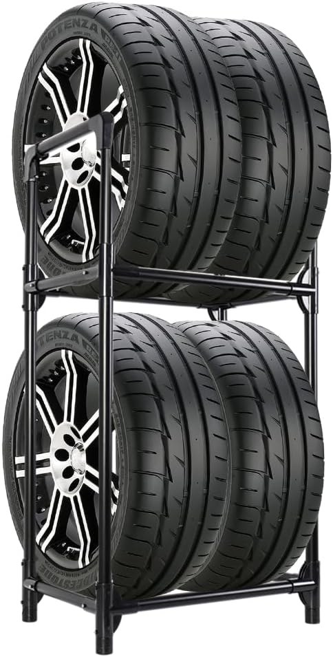 Hershii Tire Rack, Tire Storage Rack Stand Garage Storage Shelf Organizer | Rolling Tire Rack for Indoor Outdoor Use - Black, Metal 22.51'' X 14.16'' X 45.11''
