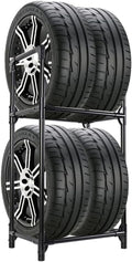 Hershii Tire Rack, Tire Storage Rack Stand Garage Storage Shelf Organizer | Rolling Tire Rack for Indoor Outdoor Use - Black, Metal 22.51'' X 14.16'' X 45.11''