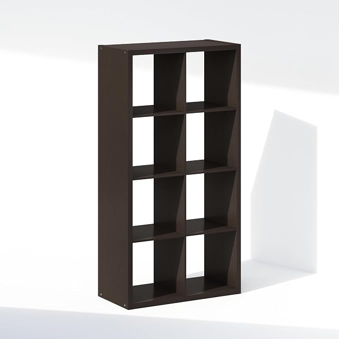 Furinno Cubic Extra Thick 8-Cube Closet Organizers and Storage, Dark Oak | 14.6 x 30 x 58 in, Open Shelf Closet Storage, Closet Organizer, for Wardrobe, Bedroom, Living Room