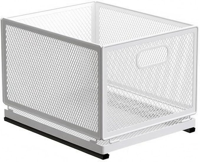 Gralara Pull-out Storage Basket Mesh Storage Basket Rounded Corners for Kitchen, Large Storage Basket 30cm Long With Slide Rail