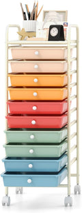 MEDIMALL 10 Drawers Rolling Storage Cart, Multipurpose Craft Storage Cart with Wheels, Mobile Tools Scrapbook Paper Organizer Cart for Office School Home Use