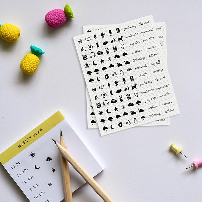 600 Pcs Planner Stickers, 0.6 x 0.6 Inch Mini Icons Daily Stickers Calendar Sticker Essentials Planner Sticker for Home Use, Decorating, Planning, Scrapbooking
