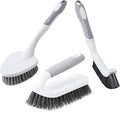 CLEANHOME 3 Pcs Scrub Brush,Multifunctional Cleaning Brush Set | With Non-Slip Handle and Sturdy Bristles,Scrub Brushes for Cleaning Bathroom,Kitchen,Grout,Tile,Grey