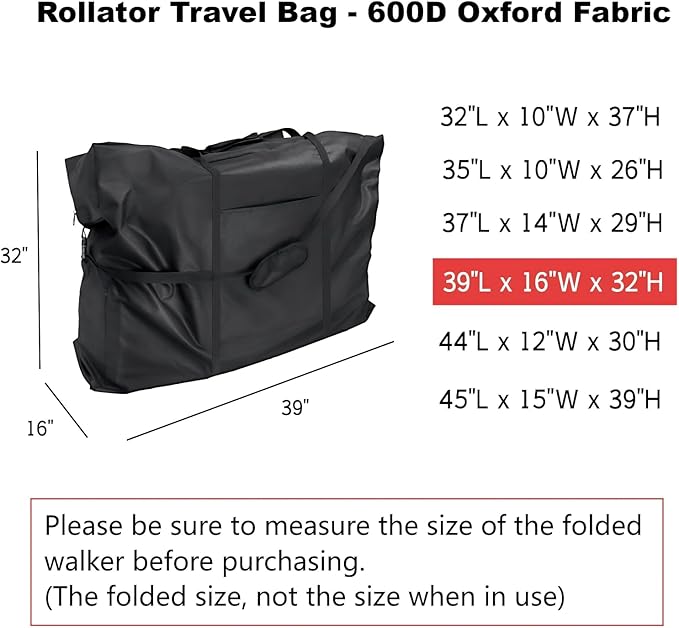Rollator Travel Bag with 2 Medical Equipment Luggage Tag - Waterproof Wheelchair Bag for Folding Walker Wheelchair Transport Chair Portable Large Duffel Bag Carry Case (39" Lx16 Wx32 H)