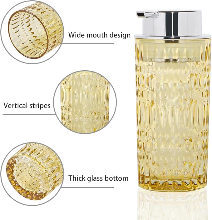Foaming Soap Dispenser, Amber Glass Hand Soap Dispenser, 14 Oz Refillable Foam Soap Dispenser Pump Bottle Container for Bathroom Countertop Decor