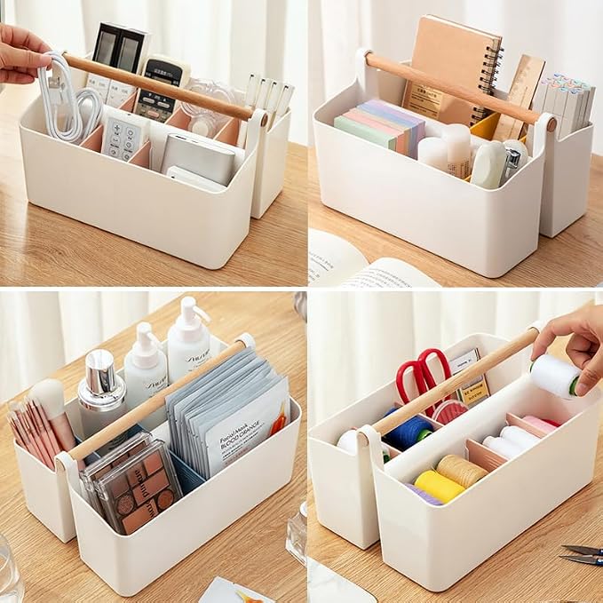 2 Pack Art Caddy Organizer Portable,Marker Box, Large Pen Holder for Desk, Art Supply Storage Bin with Adjustable Dividers for Colored Pencils,Markers,Craft Organizers (Yellow Divider)