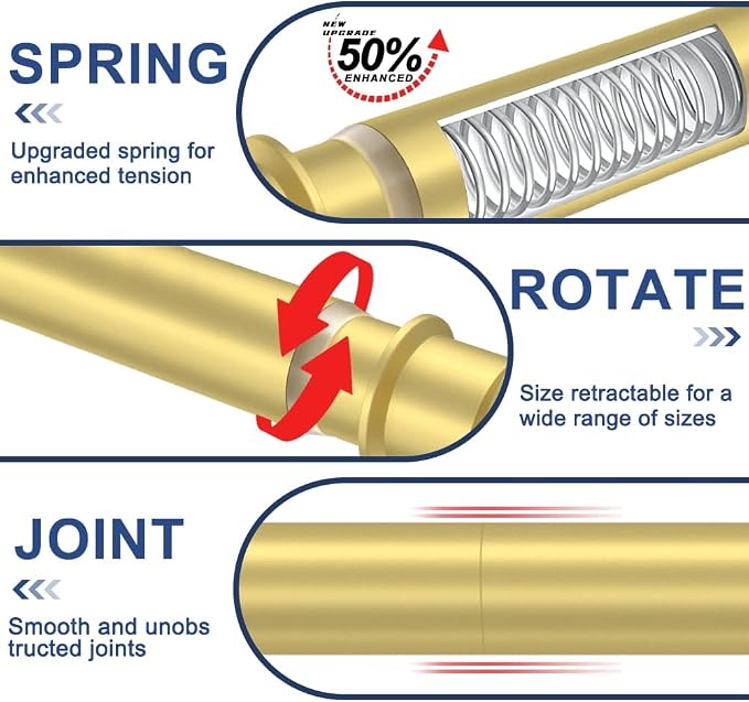 Gold Tension Rod 18-32 Inch, No Drill Spring Rod | Adjustable Stainless Steel Rod, No Drilling Required, Ideal For Closets And Small Windows