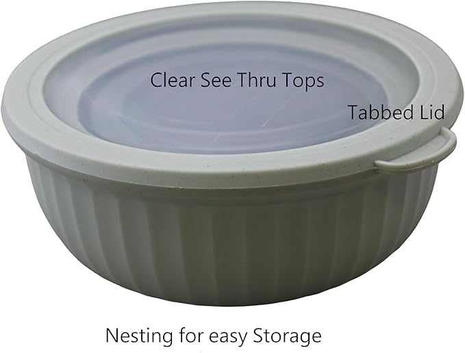 Set of 4 BPA-Free Round Food Storage Containers Vented Lids Assorted Sizes, Microwave & Freezer Safe Nesting Design for Leftovers Meal Prep Fridge Organization Dry Grains (Green)
