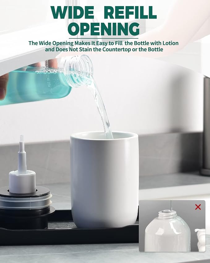 BosilunLife Foaming Soap Dispenser Dish, Soap Bottle Hand Wash Dispenser | Ceramic White Soap Dispenser Bathroom Small Foam Hand Dispenser Refillable Kitchen