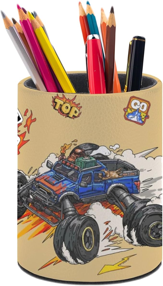 Truck Pen Holder Pencil Cup for Desk Organizer | Cute Makeup Brush Holder PU Multifunctional Office Suppliesfor Decor Home Classroom School