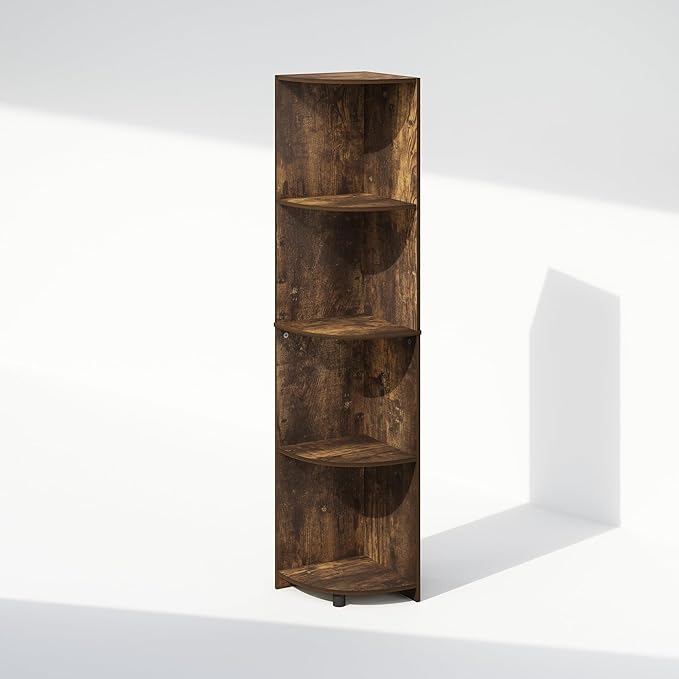 Furinno Basic Book Shelf, 4-Tier Bookshelf, Bookcase with Corner Shelf, 12 x 12 x 57.1, for Living Room, Bedroom, Home Office, Amber Pine