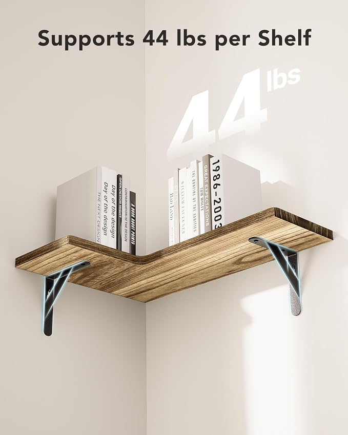 AMADA HOMEFURNISHING Corner Floating Shelves, Set of 4 Corner Shelf Wall Mounted, Shelves for Wall Decor, Corner Wood Shelf for Home Decor, Office, Bedroom, Bathroom, Laundry Room, Kitchen