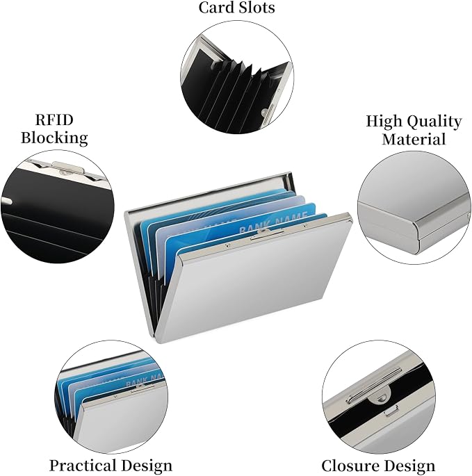 Stainless Steel Credit Card Wallet RFID Blocking Metal Case Pocket Business Card Holder for Women and Men