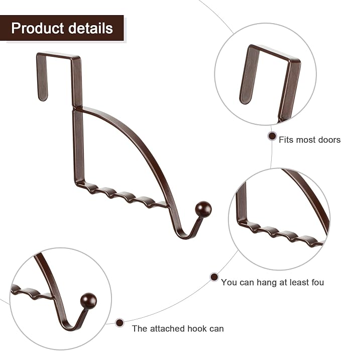 Hotop 2 Pcs Over The Door Hooks Over Door Hanger Sturdy Valet Hooks Mounted Hanging Storage Organizer Rack for Clothes Coats Towels Hats Scarves Purses(Bronze)
