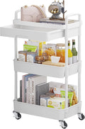 Calmootey 3-Tier Rolling Utility Cart with Drawer,Multifunctional Storage Organizer with Plastic Shelf & Metal Wheels,Storage Cart for Kitchen,Bathroom,Living Room,Office,White | Space-Saving Organizer, Sturdy Plastic Shelves, Smooth-Rolling Metal Whee...
