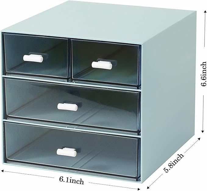 MILULUGO Makeup Organizer with 4 Drawers, Desk Organizer, Cosmetics Storage Box for nail polish, Lipstick, Brushes, Jewelry, Skincare, Bathroom Organization Boxes - Blue