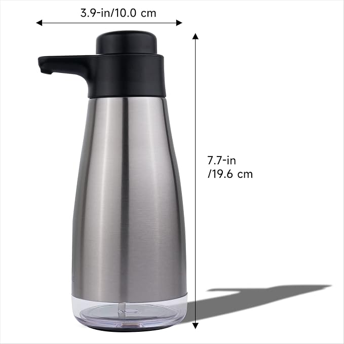 AIKE 15oz Liquid Soap Dispenser for Dish and Hand Soap Stainless Finish | Easy Push Durable Pump, No-Slip Base with Clear Liquid Window, Easy Refill Wide Opening, for Kitchen Sink and Bathroom