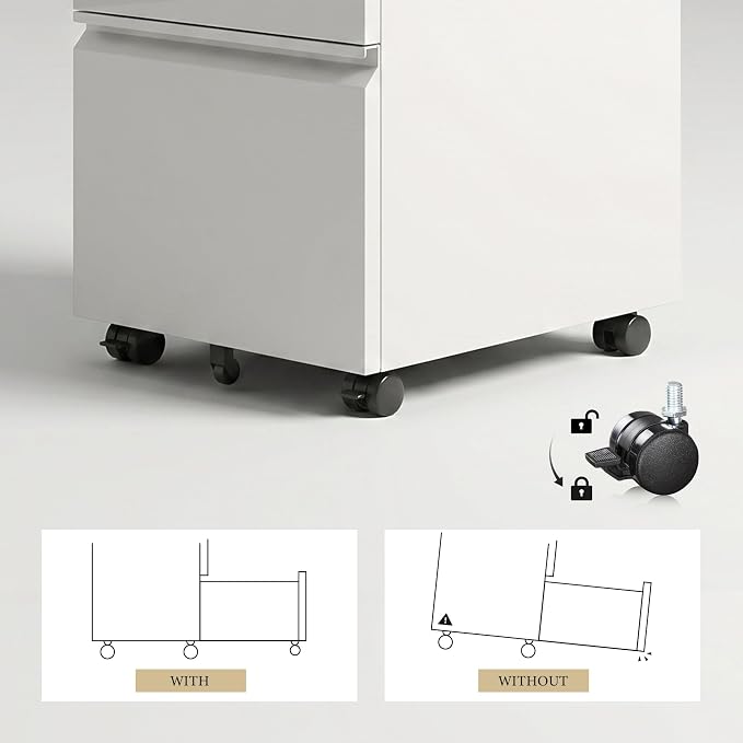 DEVAISE 2 Drawer Mobile File Cabinet with Lock, Commercial Vertical Metal Filing Cabinet for Home Office, Fully Assembled Except Casters, White