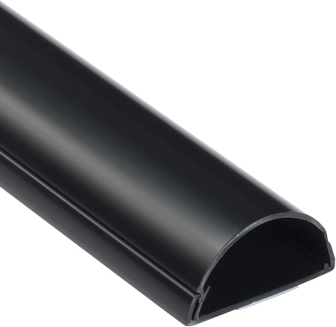 D-Line Half Round Cord Hider, Patented Cable Cover, Hide TV Wall Mount Wires, Raceway for Cords, Decorative Wire Covers, Paintable, Adhesive Cable Concealer, 2in W x 1in H x 39in L, Black