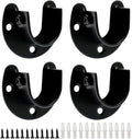 Closet Rod Bracket, 1 Inch Diameter, Black, 4PCS | Heavy Duty, Stainless Steel, U Shaped, Round Rod Socket Flange