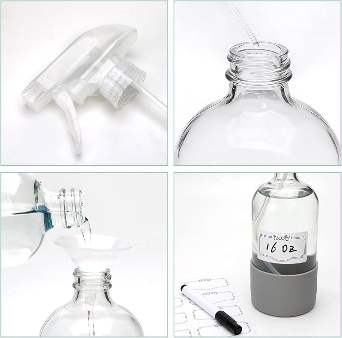 Maredash 16oz Glass Spray Bottles,Empty Reusable Spray Bottles,Glass Spray Bottles for Cleaning,Refillable Containers with Spray Nozzles for Cleaning,Window Cleaner,Hair Care,Flowers12 Pack