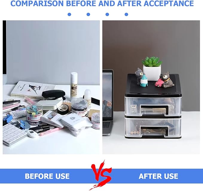 2 Tier Plastic Drawer Organizer Storage Box for Desk, Cosmetics, Jewelry, Office Supplies, Home Organization (8.46" x 5.9" x 5.11")