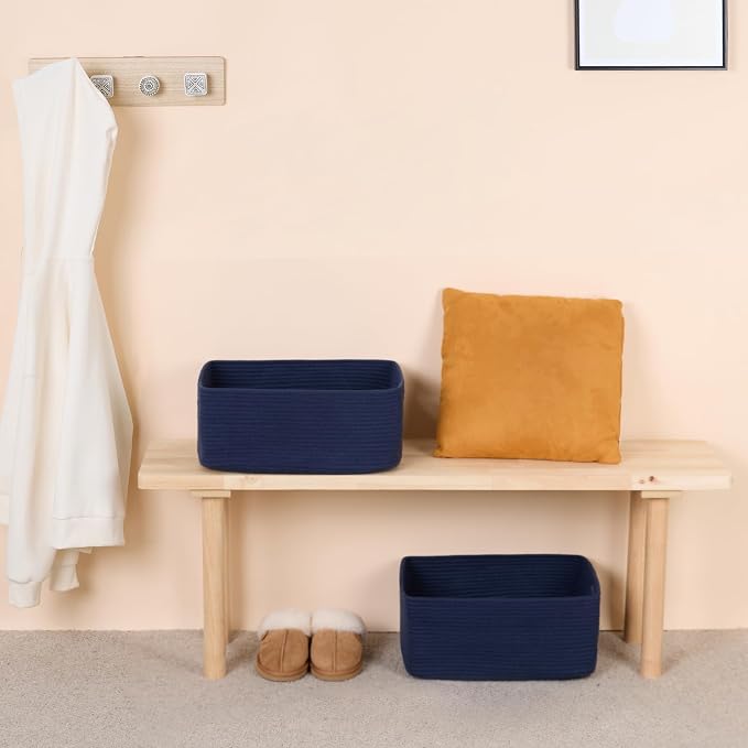 MiniArk Large Storage Baskets for Organizing, 17 x 13 x 7.5” Closet Shelf Baskets for Clothes Blanket Towels, Baby Nursery, Toy Bins Box, Woven Rope Baskets, 4 Packs Navy Blue